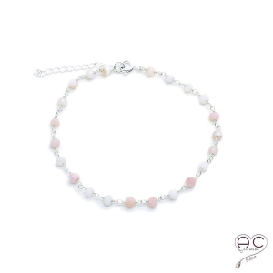 Bracelet fin avec opale rose, pierre semi-précieuse sur une chaîne en argent 925, création by Alicia