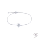 Bracelet avec étoile sertie de zirconium brillant en argent 925 rhodié, fin, femme