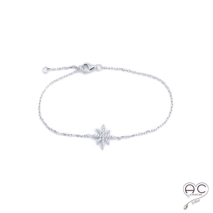 Bracelet étoile serti zirconium blanc argent 925 rhodié 