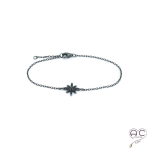 Bracelet étoile noire serti zirconium noir argent 925 rhodié noir 