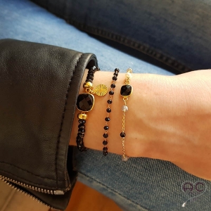 Bracelet pierre semi-précieuse spinelle noire et plaqué or