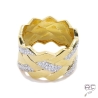 Bague anneau tressé large serti zirconium blanc en plaqué or