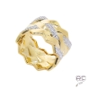 Bague anneau tressé large serti zirconium blanc en plaqué or