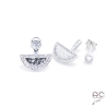 Boucles d'oreilles contours dessous lobes demi-lune argent 925 martelé rhodié zirconium