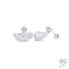 Boucles d'oreilles contours dessous lobes demi-lune argent 925 martelé rhodié zirconium