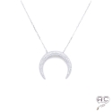 Collier croissant de lune serti de zirconium brillant en argent 925 rhodié, ras du cou, femme