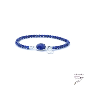 Bracelet lapis lazuli pampille argent 925 pierre semi-précieuse